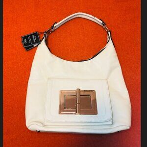 Vintage MMS Design Studio cream and gold vegan leather shoulder bag NWT